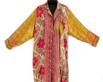 XL. Romilly Silk Shirt Dress, Long Sleeve with Pocket and buttons at front. Sari soft, Loose & Comfy SKU:323-5002