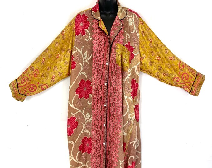 XL. Romilly Silk Shirt Dress, Long Sleeve with Pocket and buttons at front. Sari soft, Loose & Comfy SKU:323-5002