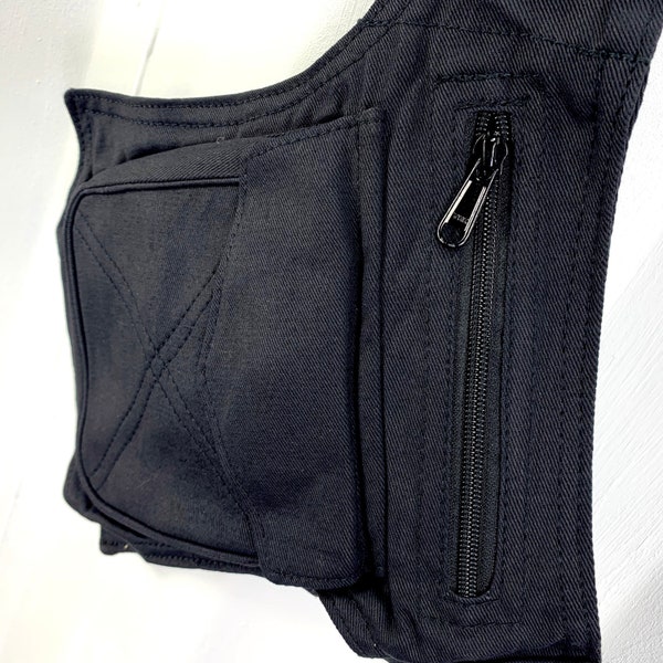 Fanny Pack, Cotton, Money belt, Bum bag, Ramblers Tough Hip-bag Black 3 zipped pockets