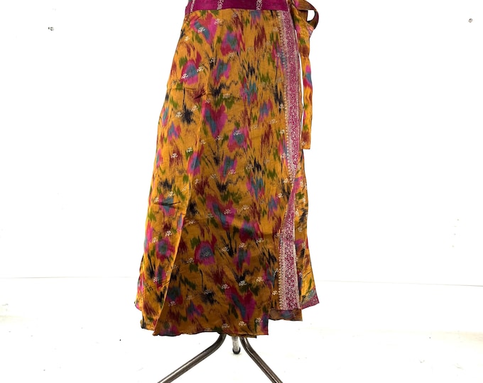 Pahala Maxi Wrap Skirt. Upcycled Vintage Heavy Silk Brocade Sari. One Layer A-Line Wrap Skirt SKU:2032-8464