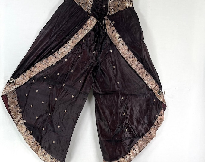 S/M. Tulip Palazzo Pants in Silk Brocade; Split open leg harem trouser SKU:798-8001