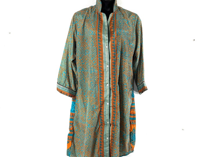 XL. Romilly Silk Shirt Dress, Long Sleeve with Pocket and buttons at front. Sari soft, Loose & Comfy SKU:323-7712