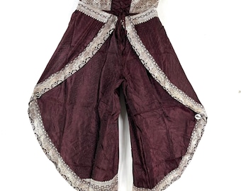 S/M. Tulip Palazzo Pants in Silk Brocade; Split open leg harem trouser SKU:798-8014