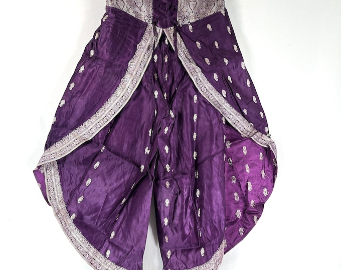 M/L. Tulip Palazzo Pants in Silk Brocade; Split open leg harem trouser SKU:799-7963