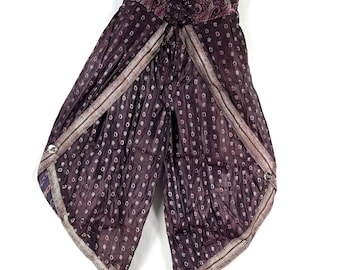 S/M. Tulip Palazzo Pants in Silk Brocade; Split open leg harem trouser SKU:798-8017