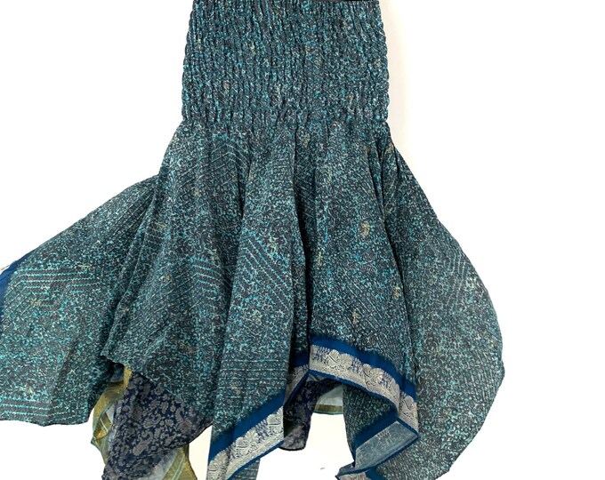 Nina Fairy Skirt One size in Silk (Length 32") a summer silk handmade handkerchief skirt swirly SKU:899-6799