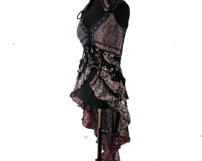 S. Sophia Corset Dress - Hi-Low tiered bustle skirt - Vintage Silk brocade (SKU:2000-8521)