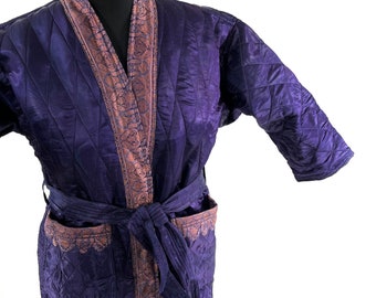Quilted Silk Kimono Robe; Vintage Brocade, Generous Loose Fit Haori Jacket, Handmade.  SKU:757-7019