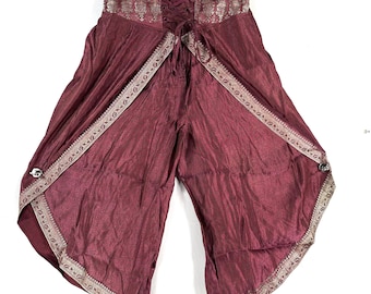 2XL. Tulip Palazzo Pants in Silk Brocade; Split open leg harem trouser SKU:796-7991