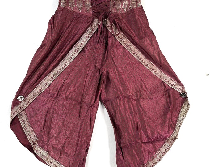 2XL. Tulip Palazzo Pants in Silk Brocade; Split open leg harem trouser SKU:796-7991