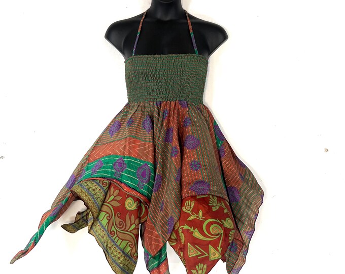 XL Dana Silk Fairy Dress; Midi 38" (97cm) length up-to 52” (133cm) waist Boho Sundress  SKU:903-8541