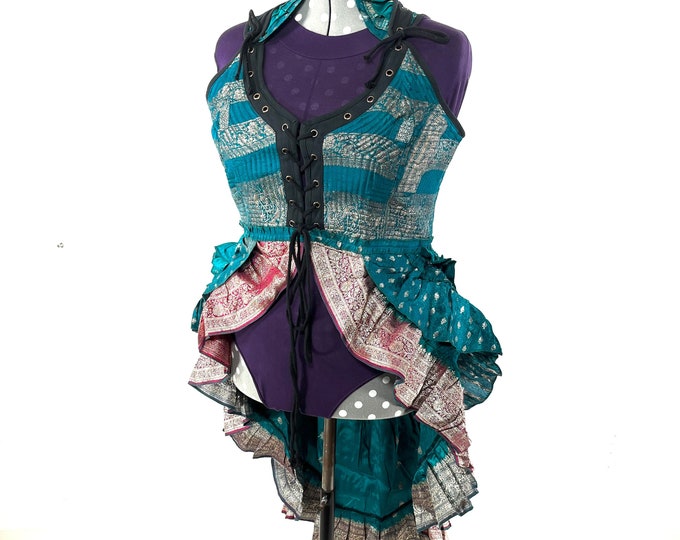 3XL. Varuna Corset Bustier Dress in Silk Brocade with long body.  SKU:2002-7462