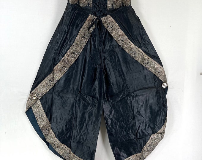 S/M. Tulip Palazzo Pants in Silk Brocade; Split open leg harem trouser SKU:798-8002