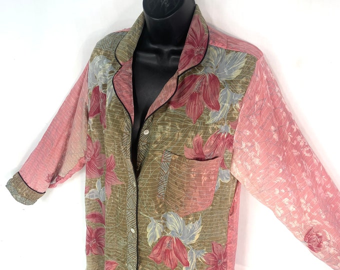 M. Romilly Silk Shirt Dress with long sleeves and Pocket, buttons at front, Loose & Comfy SKU:321-4970