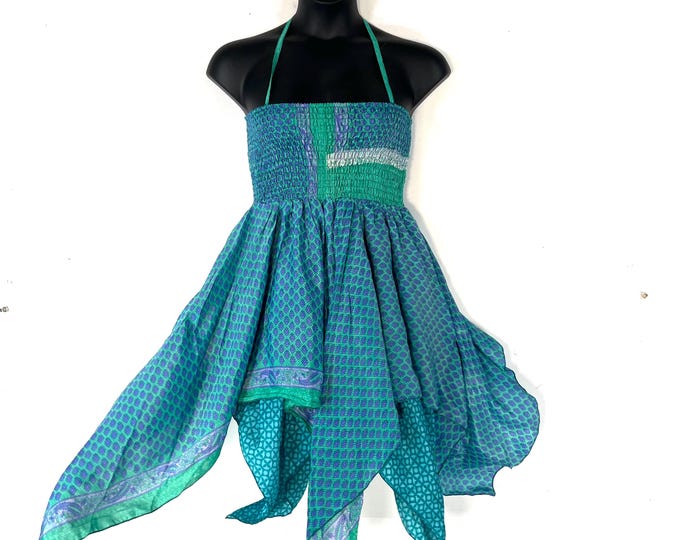 XL Dana Silk Fairy Dress; Midi 38" (97cm) length up-to 52” (133cm) waist Boho Sundress  SKU:903-8543