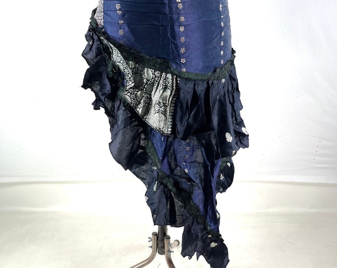 Bustle Wrap Over Skirt Vintage Silk Brocade, Luna M/L; Tribal Belly Dance mini skirt, Steampunk Festival Cosplay Tail Skirt SKU:221-7127