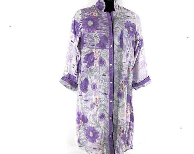 M. Romilly Silk Shirt Dress, Long Sleeve with Pocket and buttons at front. Loose & Comfy. SKU:321-7723