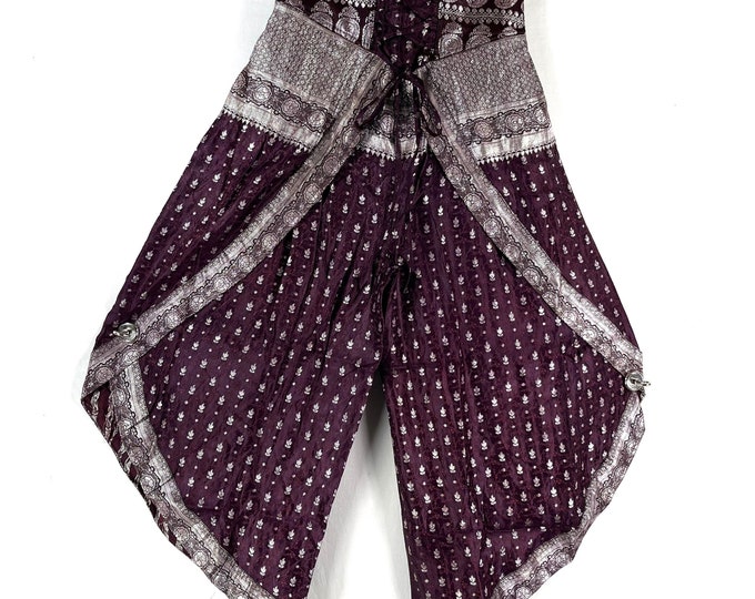 S/M. Tulip Palazzo Pants in Silk Brocade; Split open leg harem trouser SKU:798-8016