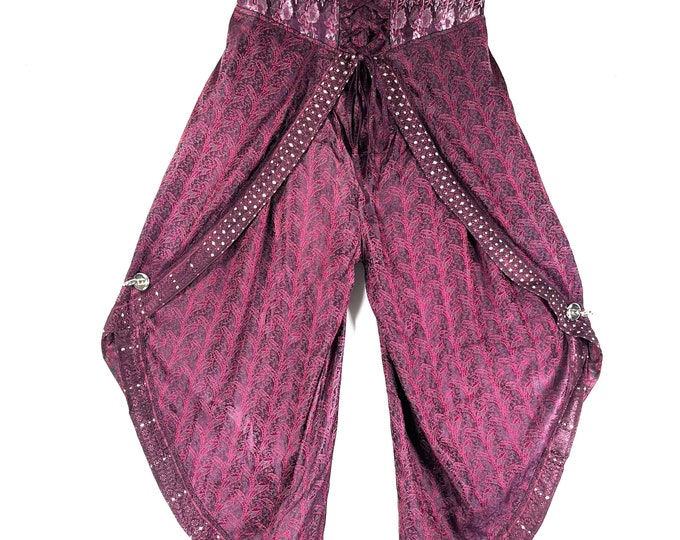 M/L. Tulip Palazzo Pants in Silk Brocade; Split open leg harem trouser  SKU:799-7978