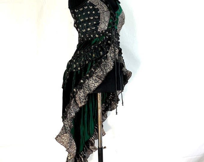 M. Cosmo Silk Velvet Corset Dress. Steampunk Bustier Style, Tribal, Pagan, Fantasy, Goth, Bustle