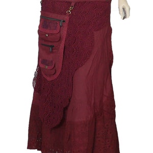 Maroon Cotton Wrap Skirt, Victorian Style, Detachable Pocket Purse (SKU:1040-1041)