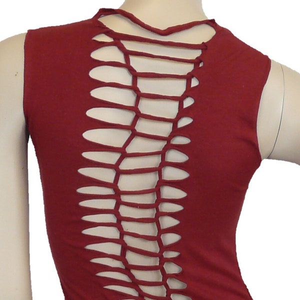 Festival Cut Top, Lycra, Red, Yoga Tank Top, Pixie Top, Bohemian, Rave, Tribal, Steampunk Top, Slash Vest. 2 sizes available