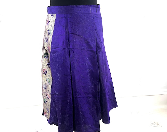 Pahala Midi Wrap Skirt in Upcycled Heavy Silk Brocade Sari. (One Layer A-Line Saree Wrap Skirt)  SKU:2031-10506