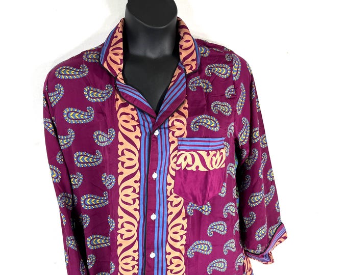 Sheer Sari Silk Pyjamas Set - Matching Lounge Wear with Travel Bag (Large SKU: 727-10541)