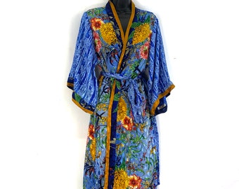 UK S/M. Luxury Reversible Silk Robe with deep inseam side pockets. A Duster, the perfect Valentine day gift.