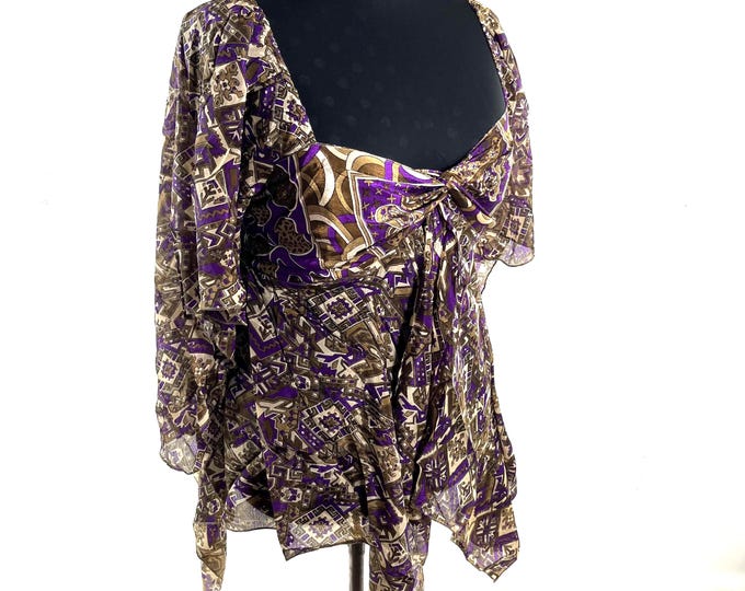 Stevie Boho Floaty Silk Top - Summer Blouse XL Size (SKU:450-10410)