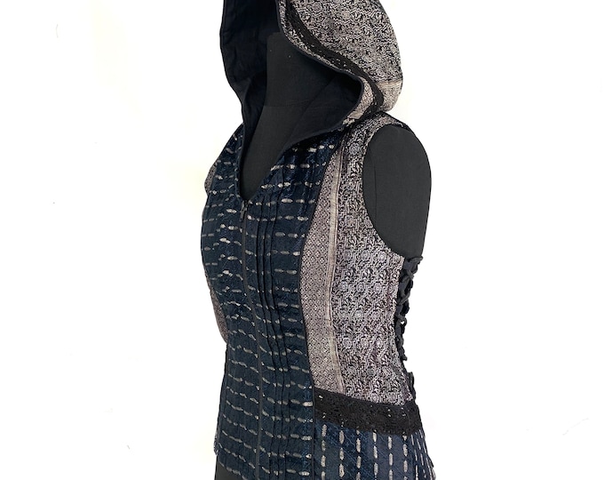 S/M. Pixie Hooded Jacket, Silk brocade. Pagan, Celtic, Gothic, Elven, Festival, LARP, R.E.N., Cosplay SKU:1050-5173