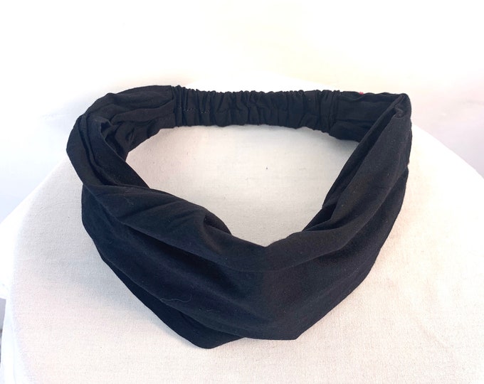 Black Cotton Washable Headband Face Mask. Eco fair trade dust mask, bandana, scrunchy.based in UK