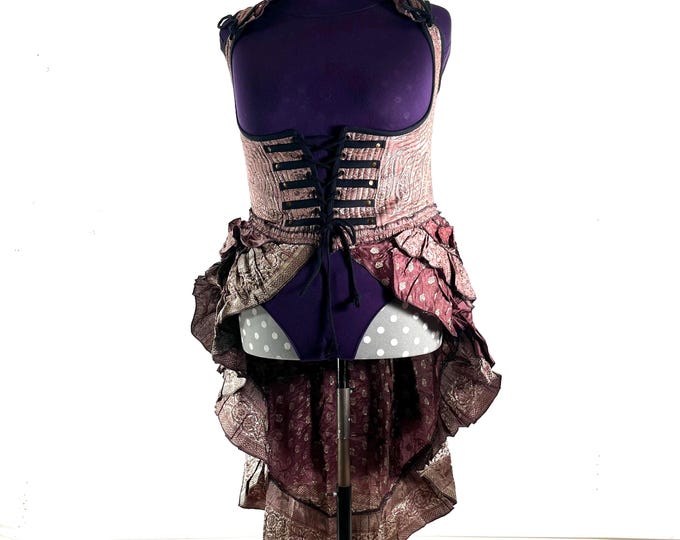 5XL Elisa Bustier Dress; Steampunk Under-bust Long Body Corset in Silk Brocade (SKU:2004-10223)