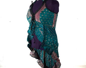 5XL Sophia Corset Dress with Hi-Low tiered skirt in Silk brocade. Handmade Renaissance Festival Steampunk Unique SKU:2000-8489