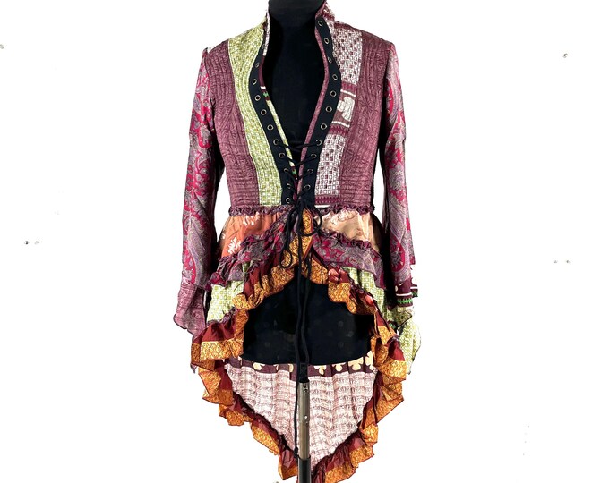 3XL. Seraphina Corset Dress, Silk, Long Sleeves, Handmade.  SKU:1010-9296