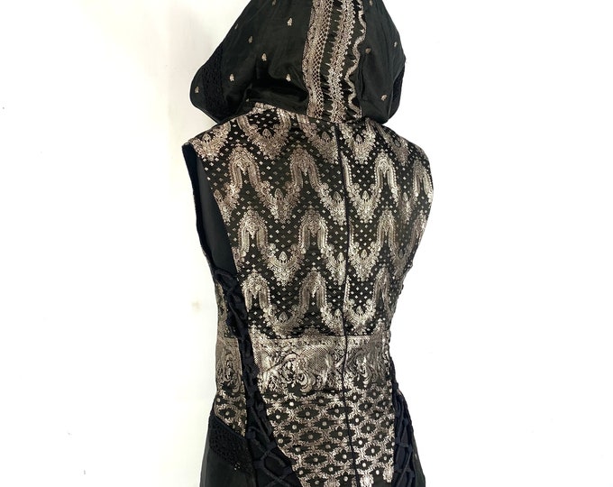 S/M. Pixie Hooded Jacket, Silk brocade. Pagan, Celtic, Gothic, Elven, Festival, LARP, R.E.N., Cosplay SKU:1050-5178