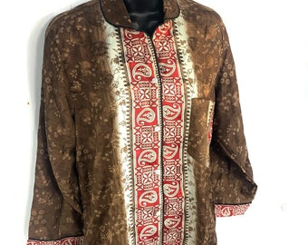 L. Luxury Silk Sari Pyjama Set with matching gift bag. Quality Handmade Nightwear. Perfect Valentine Gift for wife or girlfriend.