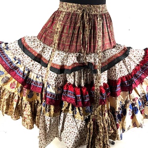 Jazmyn 25 Yard Skirt handmade in Vintage Summer Silk, Maxi One Size; (28&quot;-42&quot; Waist) a Boho Cottagecore skirt SKU:738-8991