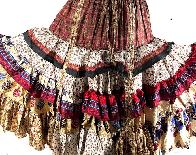 Jazmyn 25 Yard Skirt handmade in Vintage Summer Silk, Maxi One Size; (28"-42" Waist) a Boho Cottagecore skirt SKU:738-8991