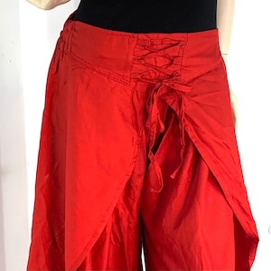 Signal Red Tulip Palazzo Pants; Rayon Split open leg harem trouser