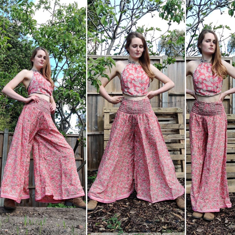 Elasticated Waist Culottes. Purple with silver SALE- Reduced due to slight marking Silk Brocade One size Palazzo Pants