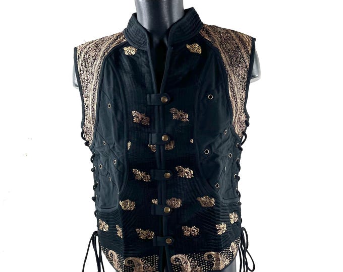 Steampunk Silk Brocade & Cotton Unisex Skanda Tunic (UK-L  SKU:483-10530)