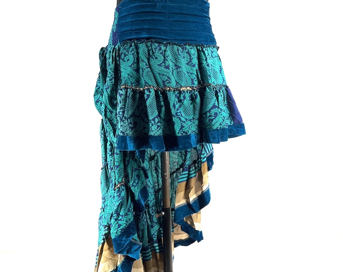 Layla Bohemian Hi Low Velvet Edged Silk Skirt (SKU:733-9966)