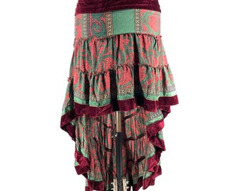 XL Layla Bohemian High Low Skirt - Silk, Velvet Edged (SKU:734-9951)