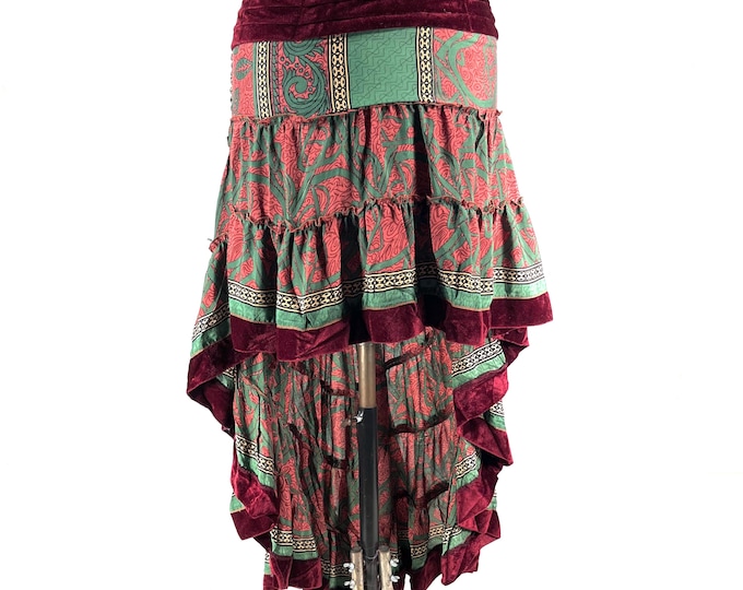 XL Layla Bohemian High Low Skirt - Silk, Velvet Edged (SKU:734-9951)