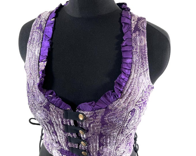 XL. Mia Waistcoat; Boho Top - Purple & Silver - Vintage Silk Brocade  (SKU:2144-9699)