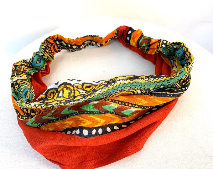 Childrens Red Cotton Washable Headband Face Mask. bandana, scrunchies. FIT Head circumference 17” to 22”