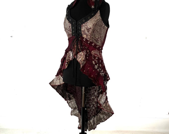M. Sophia Corset Dress with Hi-Low tiered skirt in Vintage Silk Brocade. SKU:2000-8530