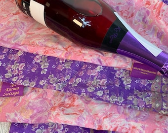 6 Silk Festive Gift Bags with Drawstring. 9"x18" - 6 Pack  (20cm x 43cm internal size) The Perfect Reusable Fabric Gift Wrap for Xmas