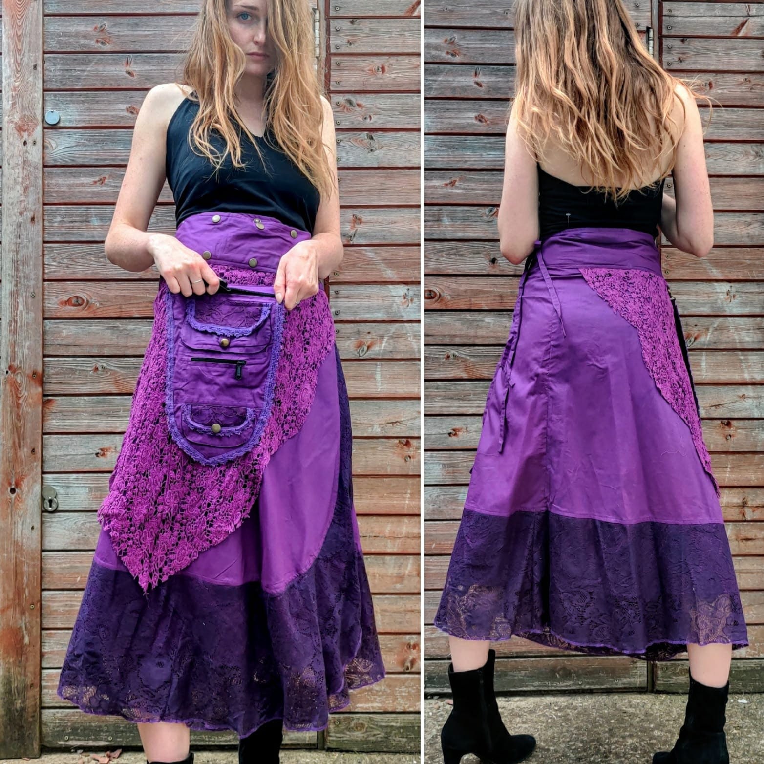 Purple Steampunk Wrap Skirt in Cotton Pagan Long Skirt - Etsy